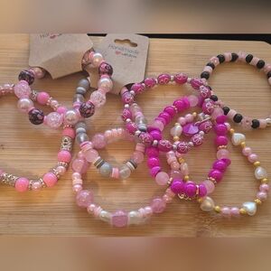 Handmade Pink Beaded Bracelets Set